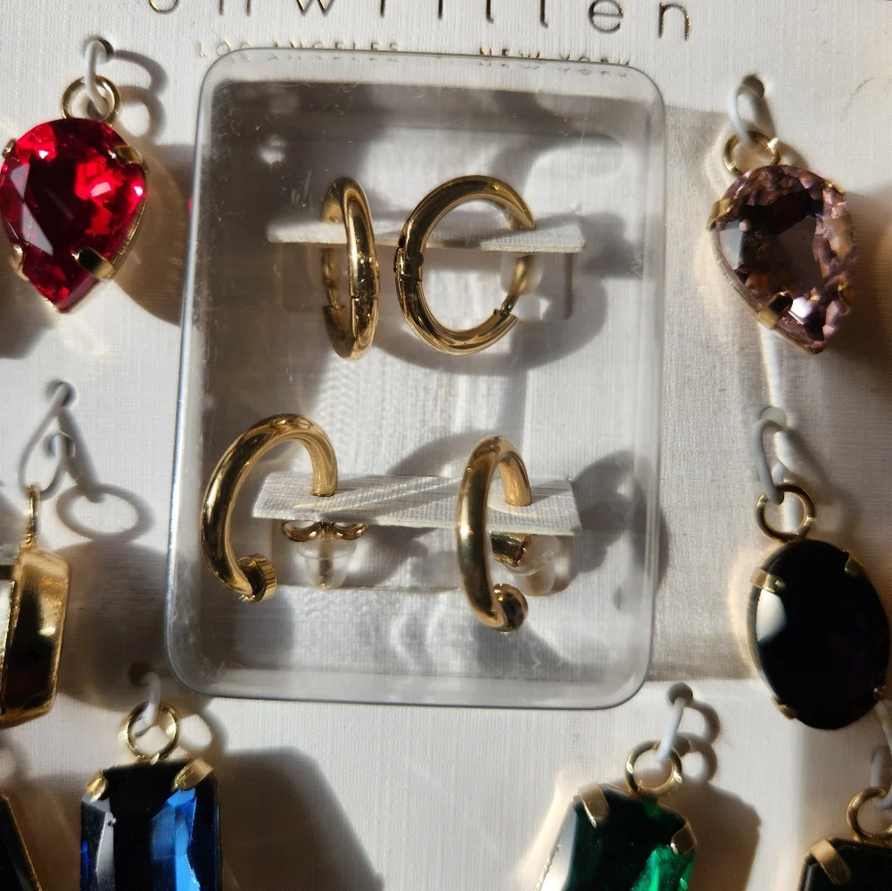 Unwritten Interchangable Pendant Glass Charms Necklace Earrings Colored Gems NWT